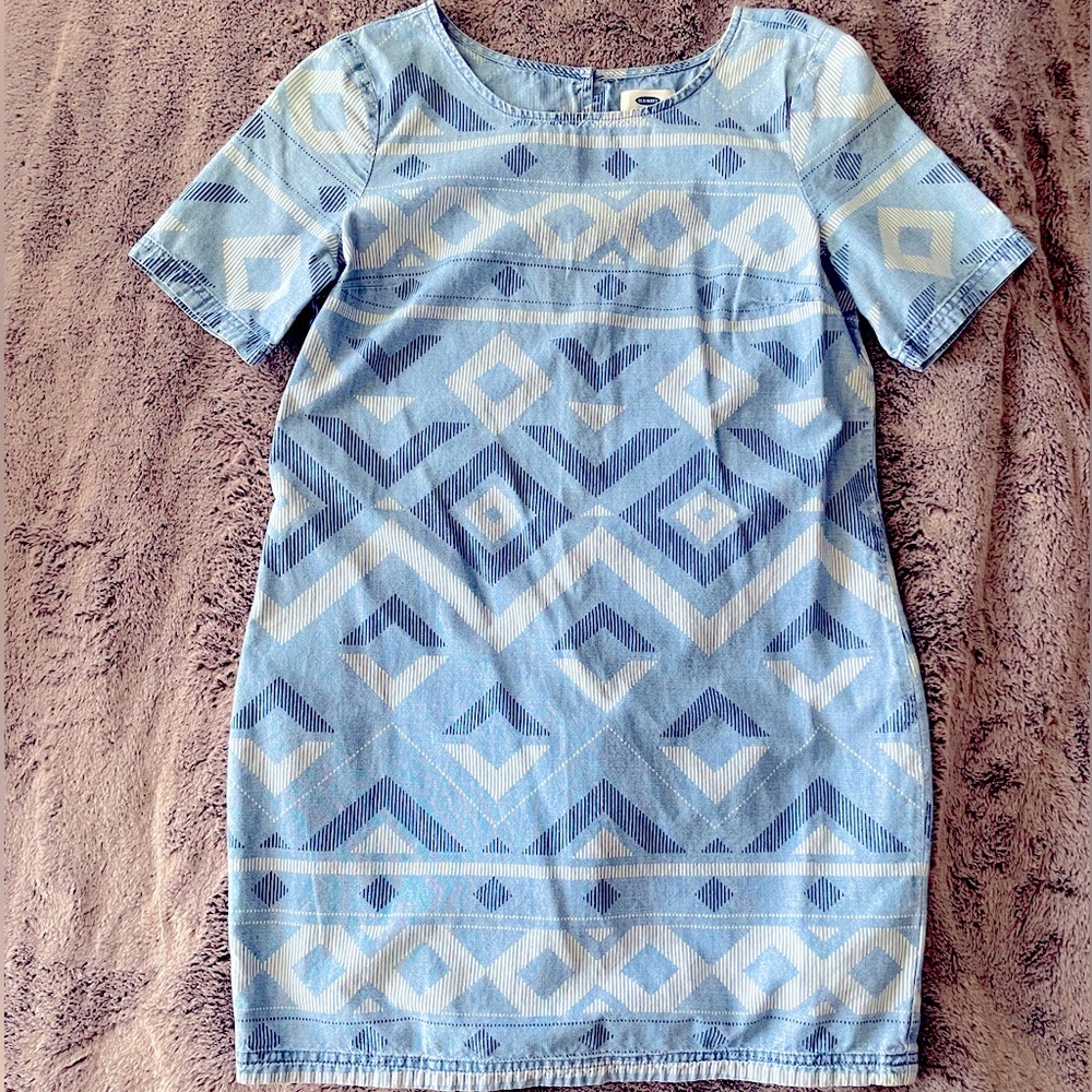 Old Navy 💙 Boxy Jean Mini Dress with Geometric Pattern